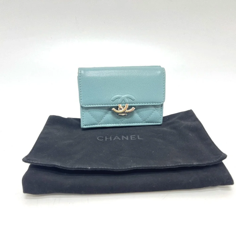 CHANEL Blue Leather Logo Wallet